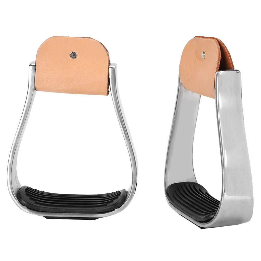 1 Pair Equestrian Aluminum Alloy Stirrups with Cushioned Leather Pads - Durable Horse Riding Saddle Tack Overshoes, Black