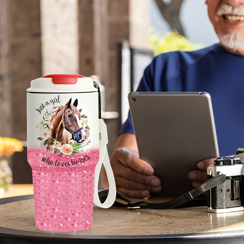 20oz Stainless Steel Insulated Tumbler with Lid - Horse Design, Keeps Drinks Hot & Cold, Durable 304 Stainless Steel, Perfect for Outdoor Travel, Camping, and Daily Use