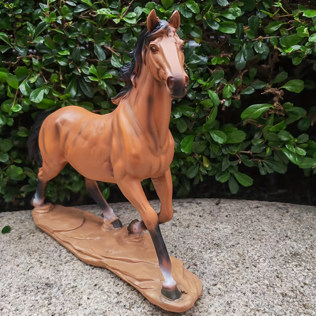 Galloping Brown Horse Figurine - Versatile Resin Decor for Home, Office, and Outdoor Spaces