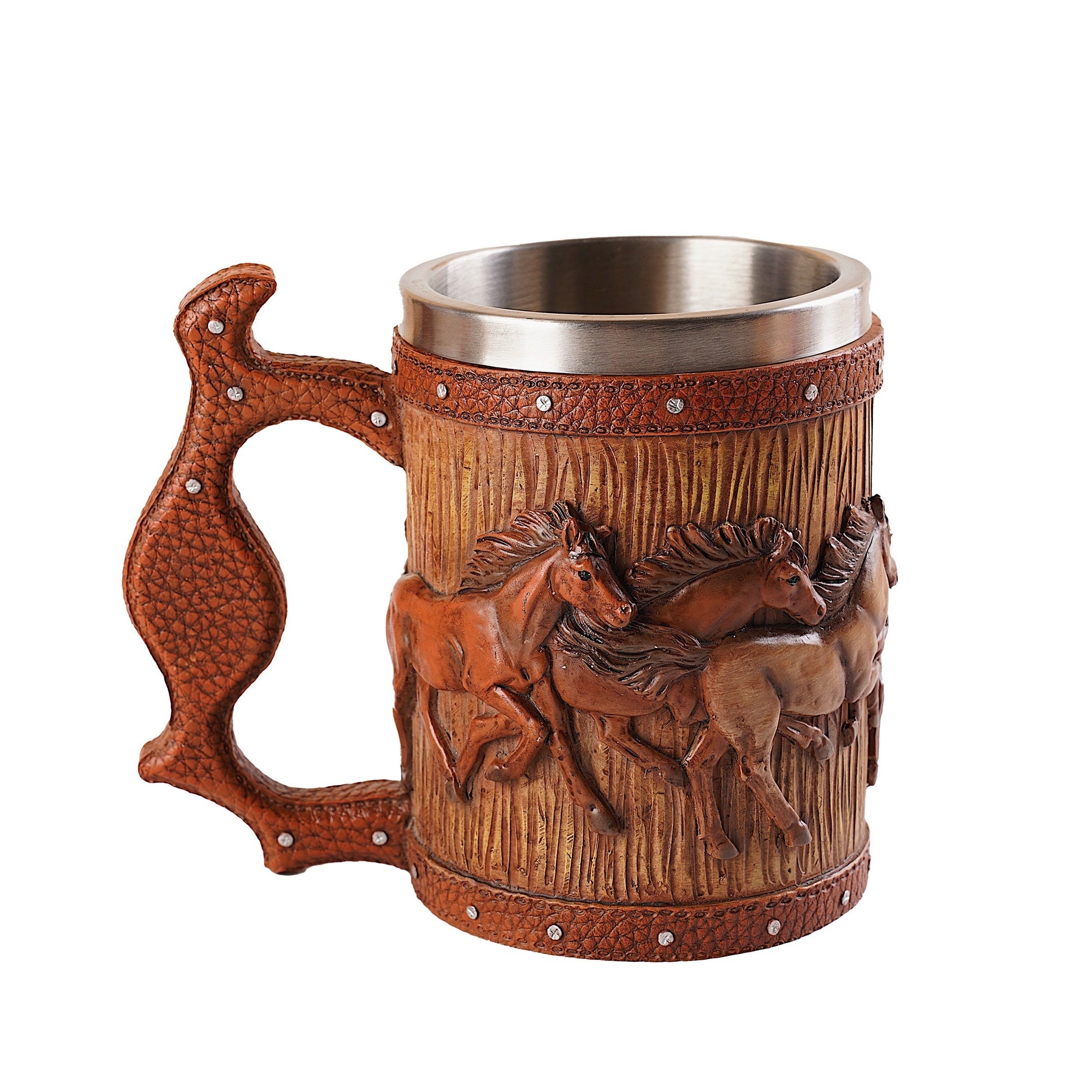 Viking Style Stainless Steel Mug with Horse Relief Design - Perfect for Christmas, Halloween, and Easter Celebrations