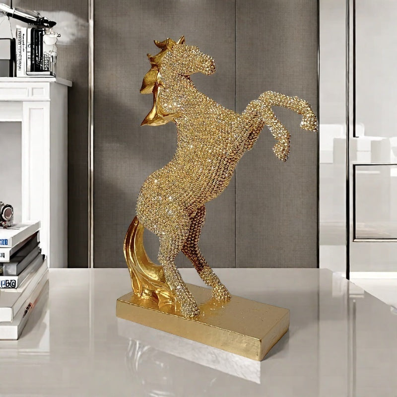 Elegant Golden Resin Horse Figurine - Majestic Stained Glass-Style Decor for Home & Office, Perfect Gift for Riders and Animal Lovers, Ideal for Christmas, Valentine'S Day, Mother'S Day, and More, Horse Decor