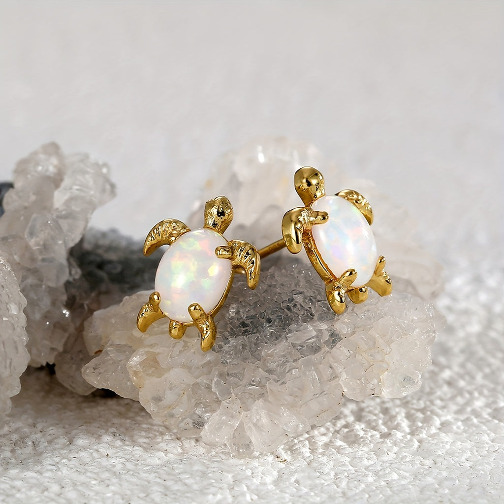 1pc Lightweight Opal Sea Turtles Bohemian Stud Earrings Brass Golden Plated Trendy Ladies Jewelry for Daily Wear Gifts for Mother