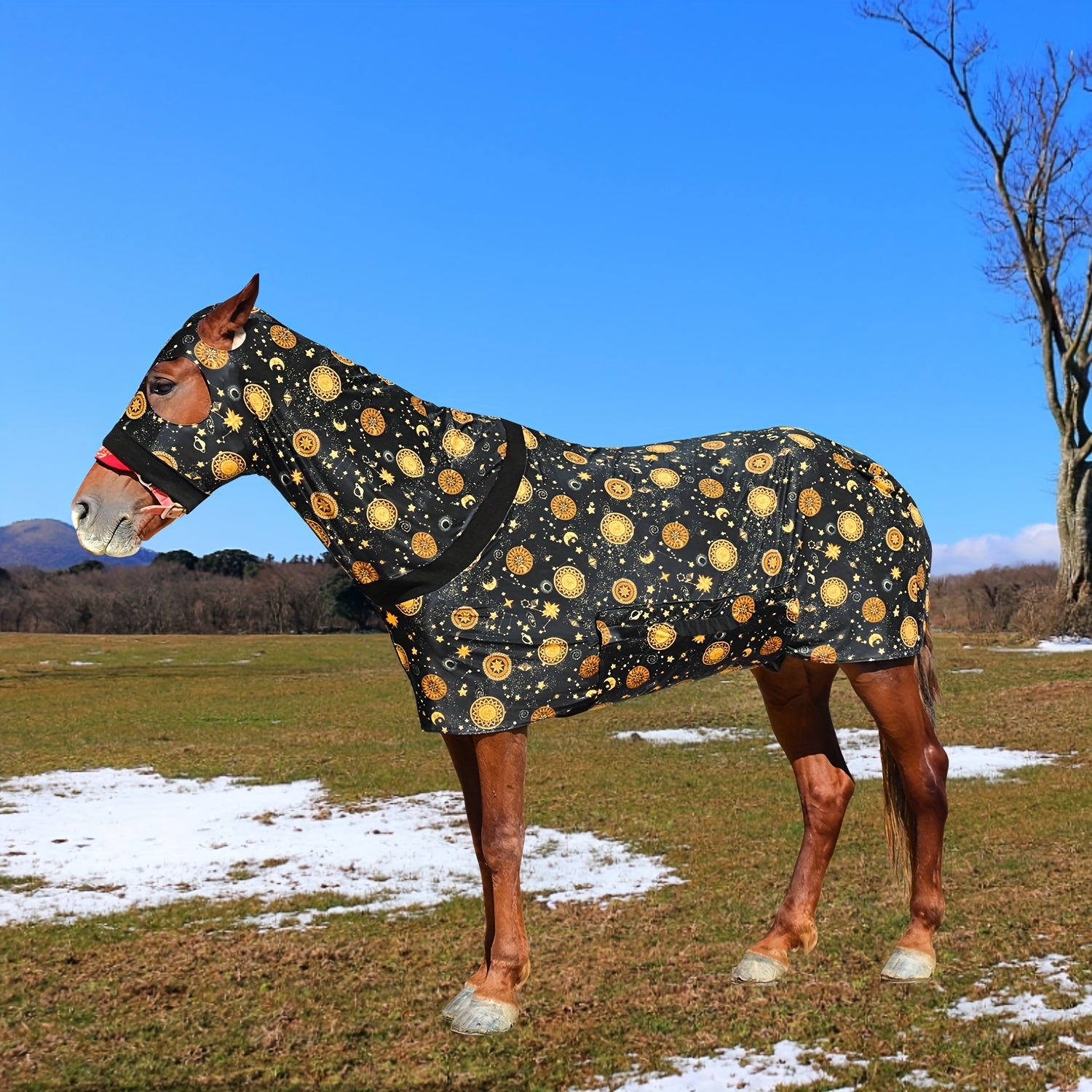 1pc EquiStar Horse Blanket with Neck Cover - Full Body Elastic Thin Polyester Fiber Horse Sheet, All Breed Sizes, Zippered Soft Comfort Protection from Mosquitoes and Flies