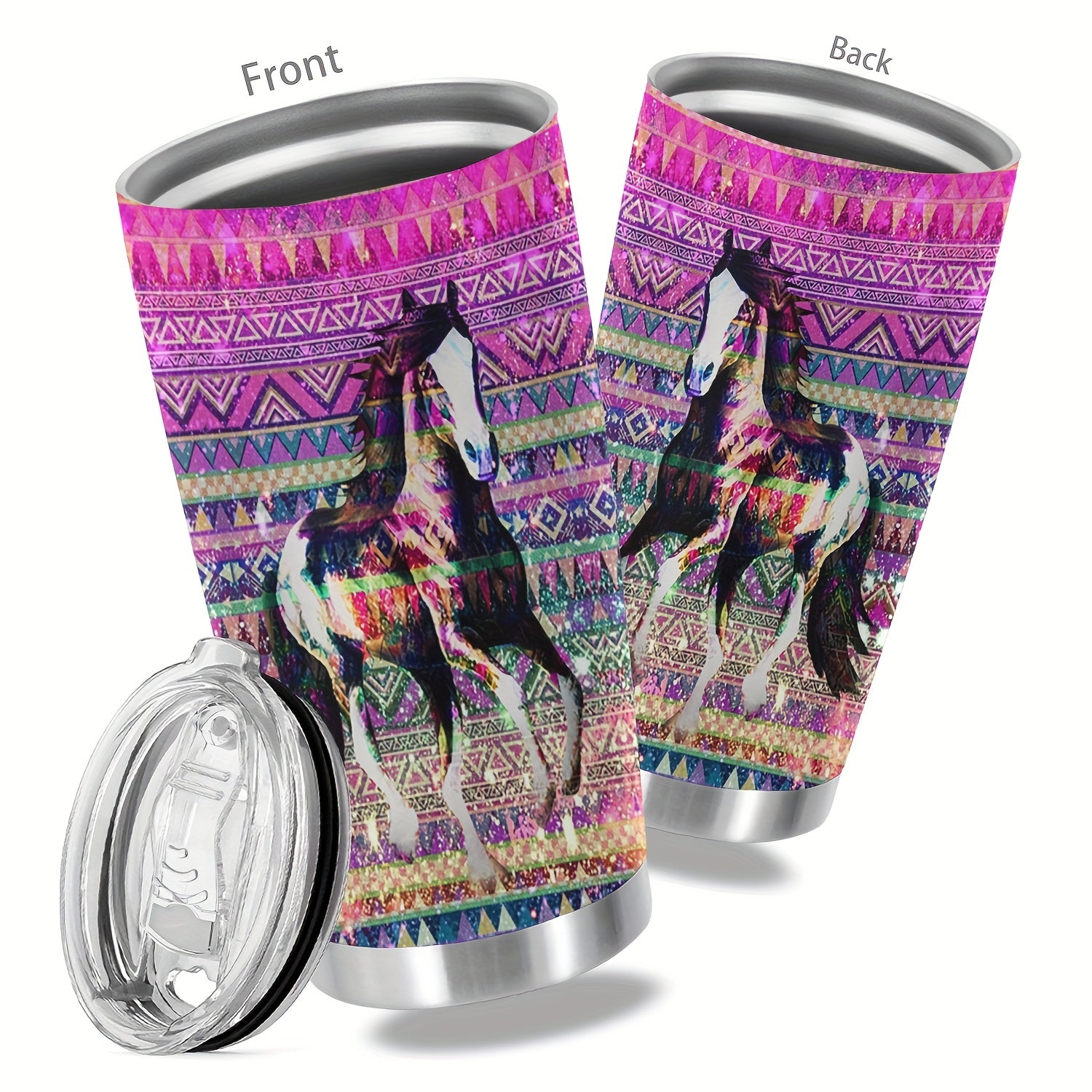1pc, 20oz Cup Stainless Steel Tumbler, Horse Print Double Wall Vacuum Insulated Travel Mug, Halloween Gifts, Gifts For Parents, Relatives And Friends
