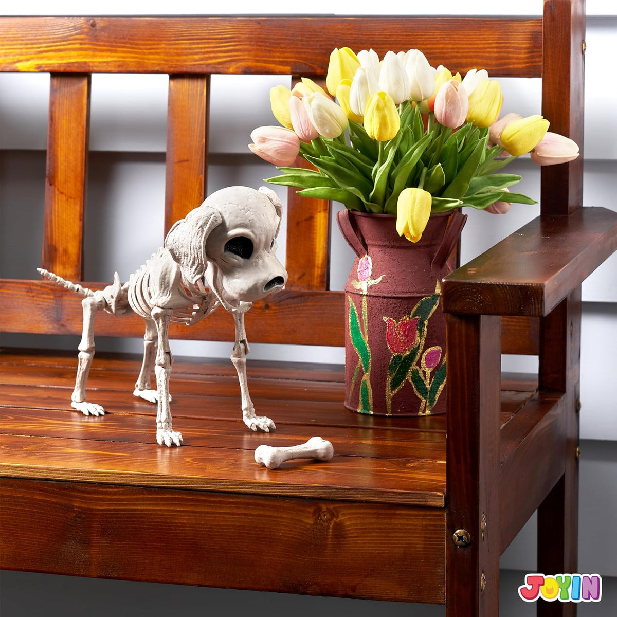 Posable Halloween Dog Skeleton Full Body Posable Joints Realistic Skeleton Puppy with Movable Joints for Halloween Decoration, Graveyard Party Decor (9.8” X 4.7” X 12.6”)