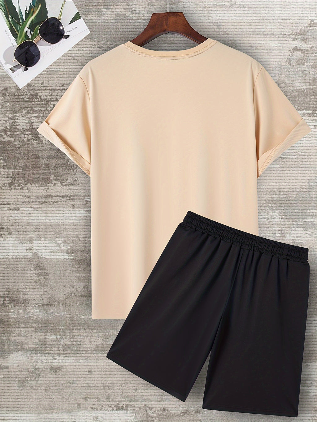 Mens Stylish Goat Print 2pcs Set - Casual Sportswear Outfit with Drawstring Shorts & Short Sleeve Top - Perfect for Spring Summer, Holidays, Leisure, Vacation, and Outdoor Fitness