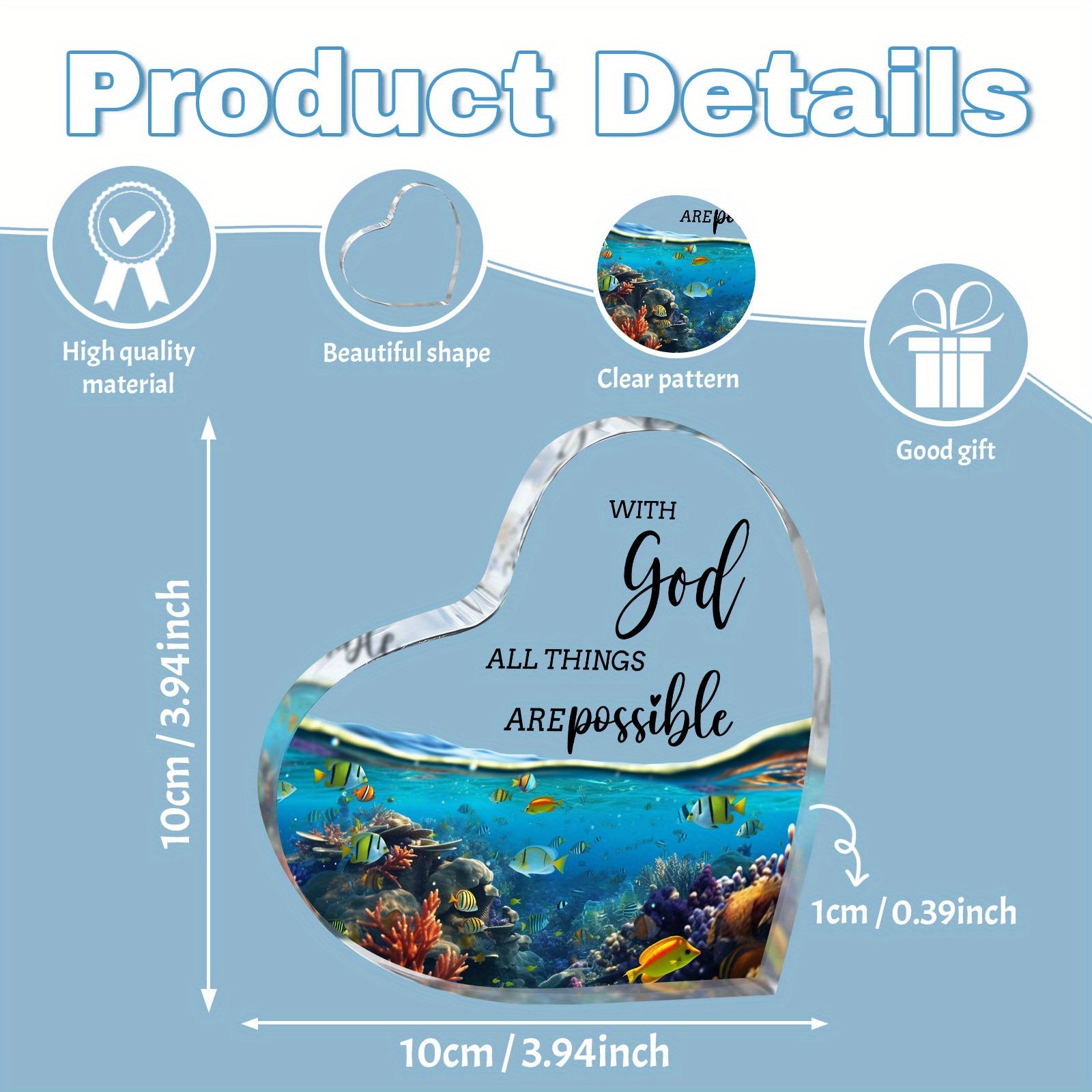 1pc, Sea Turtles, With god All Things are possible birthday Gifts, Exchange Gifts, bedroom, Kitchen, Living Room, Office, Acrylic Desktop Decoration, Unique Gift
