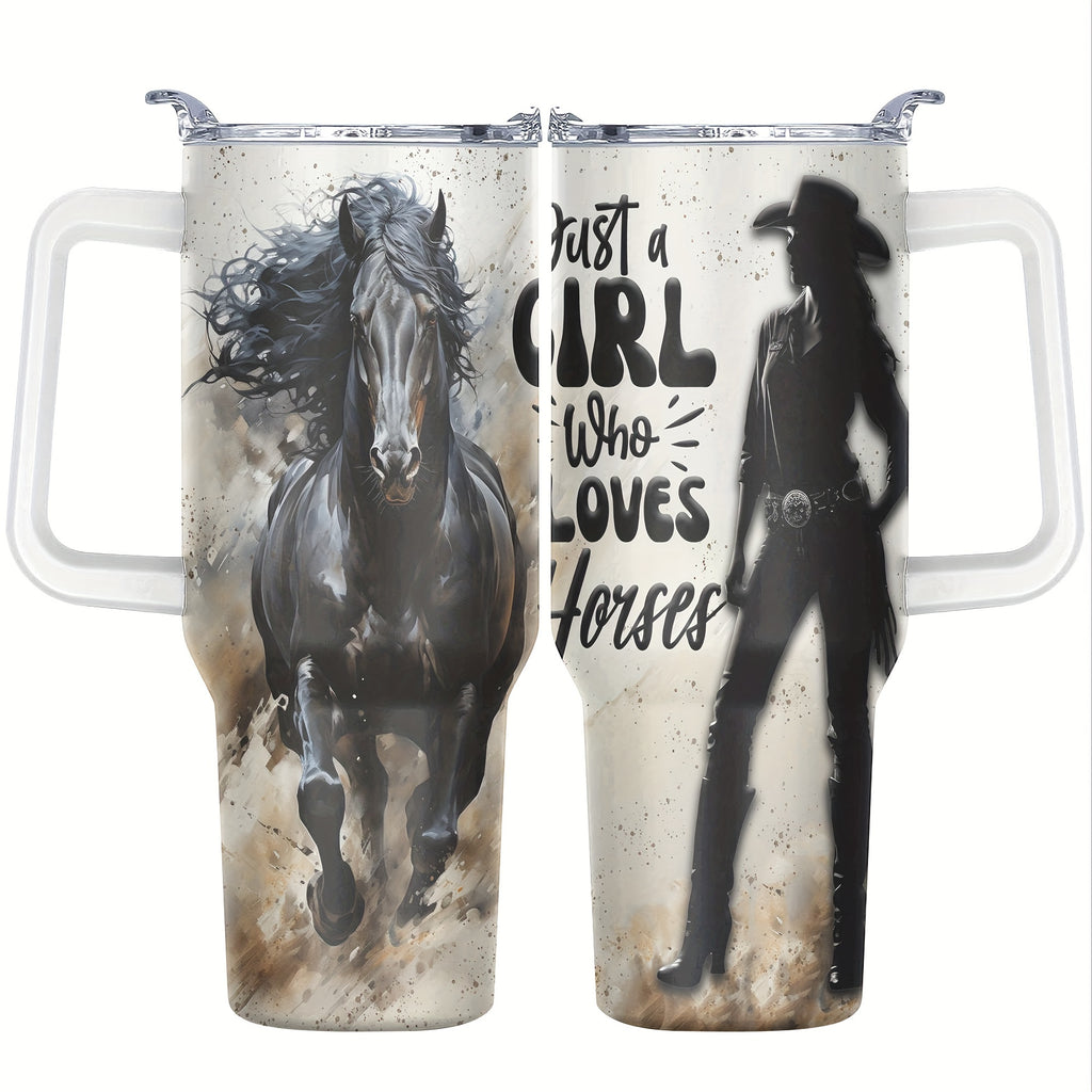 1pc, -Themed Tumbler Designed Like a Horse, 40 Ounces, Leakproof Stainless Steel Travel Mug Featuring a Handle, Lid, And Straw. This Water Bottle Is Break-Resistant And Vacuum Insulated, Ideal for Winter Beverages And Outdoor