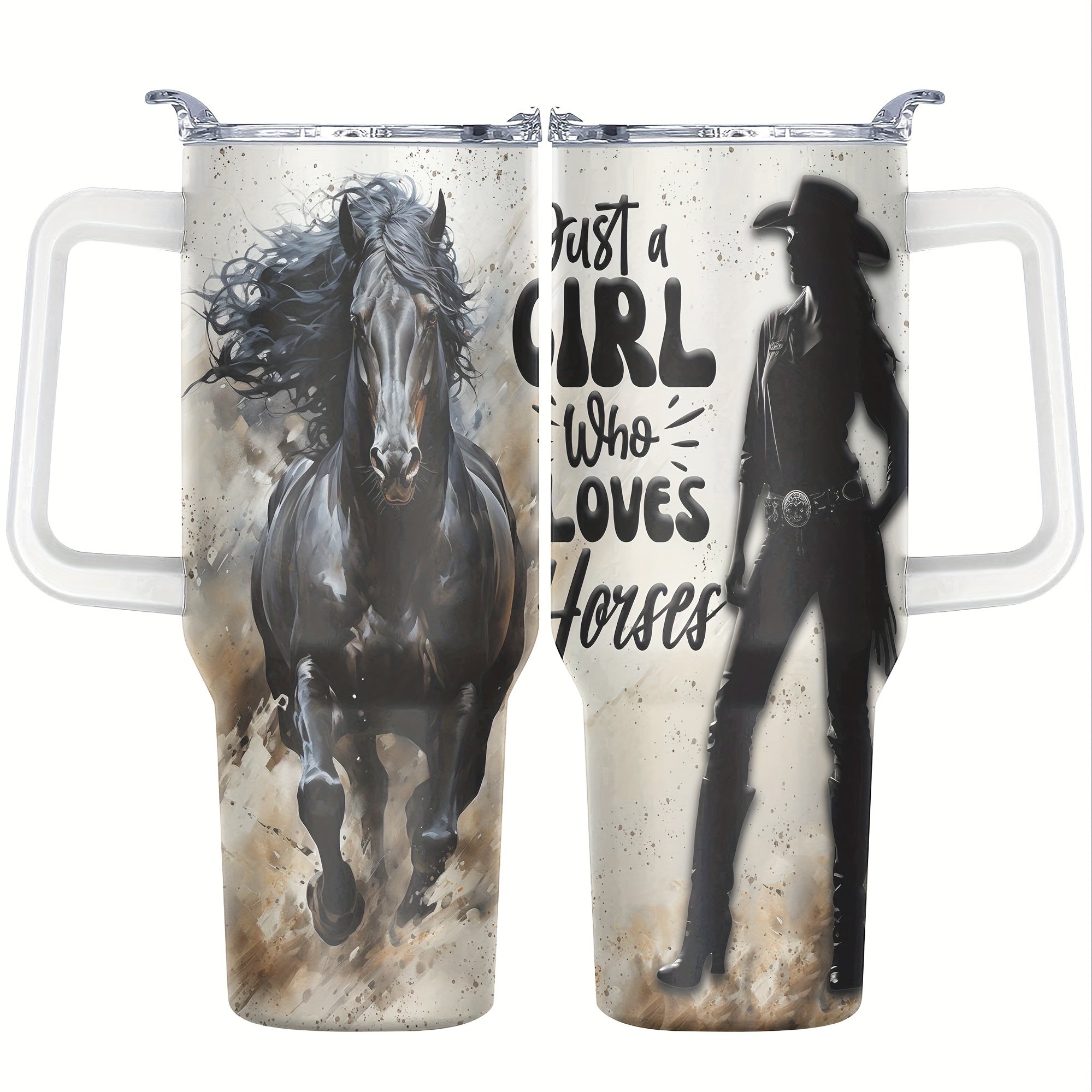 1pc, -Themed Tumbler Designed Like a Horse, 40 Ounces, Leakproof Stainless Steel Travel Mug Featuring a Handle, Lid, And Straw. This Water Bottle Is Break-Resistant And Vacuum Insulated, Ideal for Winter Beverages And Outdoor