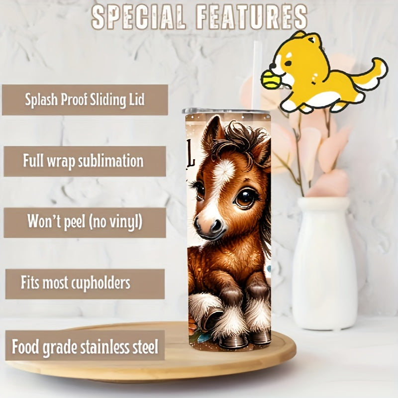20oz Horse-Themed Stainless Steel Water Bottle, Vacuum Insulated, Leak-Proof Lid, Portable Travel Tumbler for Hot and Cold Beverages, Ideal Gift for Horse Lovers, Family, Friends - Durable 304 Stainless Steel
