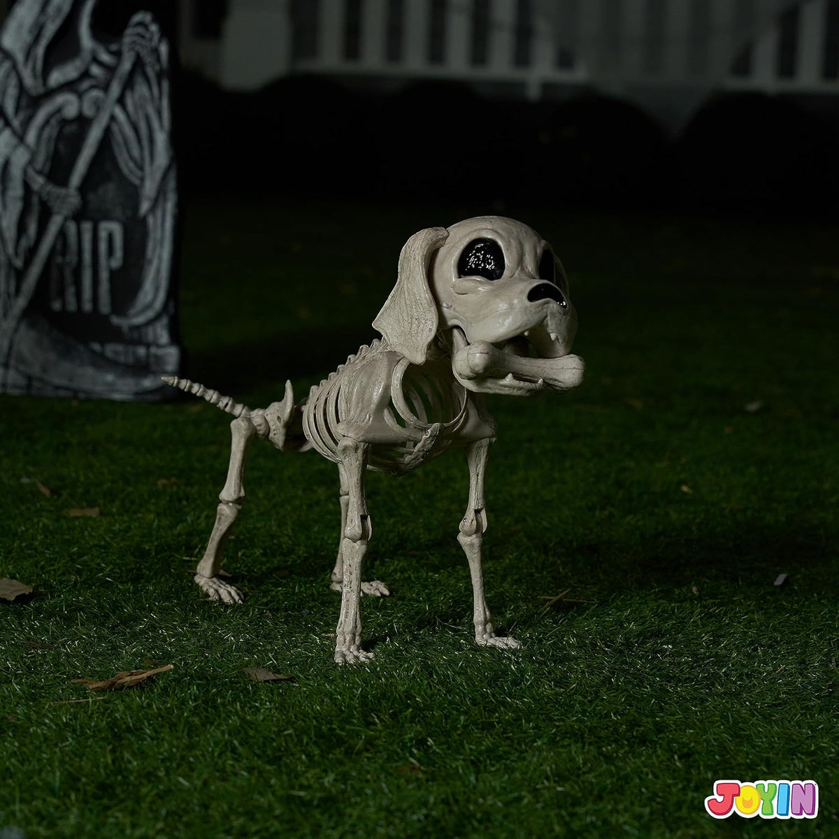 Posable Halloween Dog Skeleton Full Body Posable Joints Realistic Skeleton Puppy with Movable Joints for Halloween Decoration, Graveyard Party Decor (9.8” X 4.7” X 12.6”)