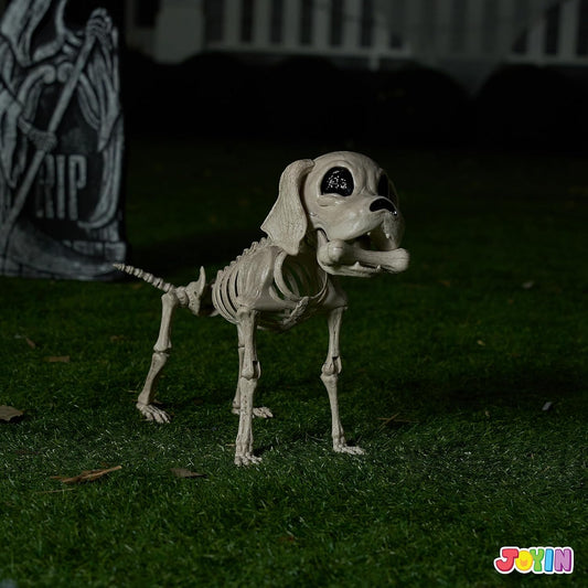 Posable Halloween Dog Skeleton Full Body Posable Joints Realistic Skeleton Puppy with Movable Joints for Halloween Decoration, Graveyard Party Decor (9.8” X 4.7” X 12.6”)