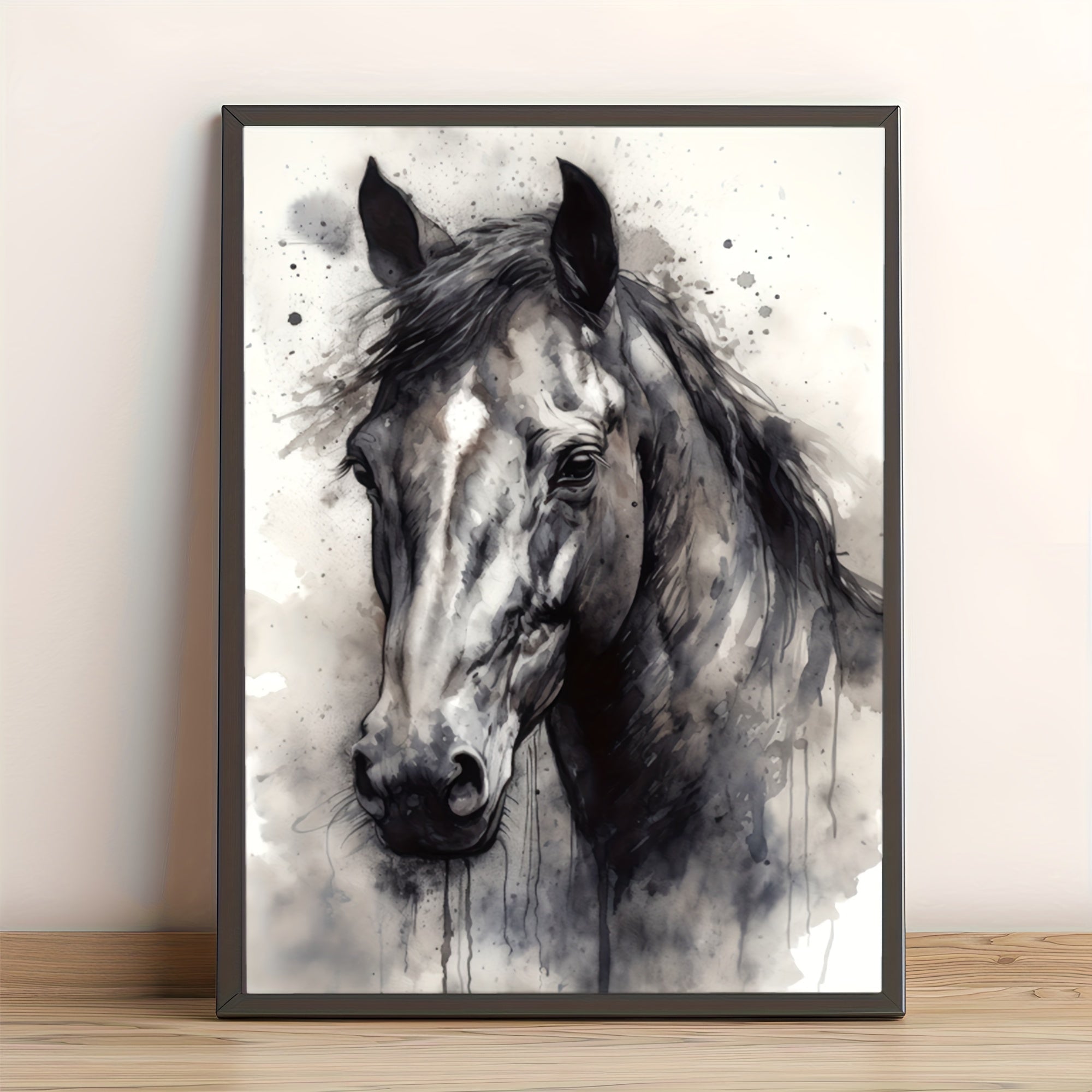 Black Ink Horse Wall Art Poster, 12x16 inches, Capturing Nature's Beauty and Elegance - Watercolor Canvas Print for Home, Bedroom, Kitchen, Bathroom, Living Room, Office Decor