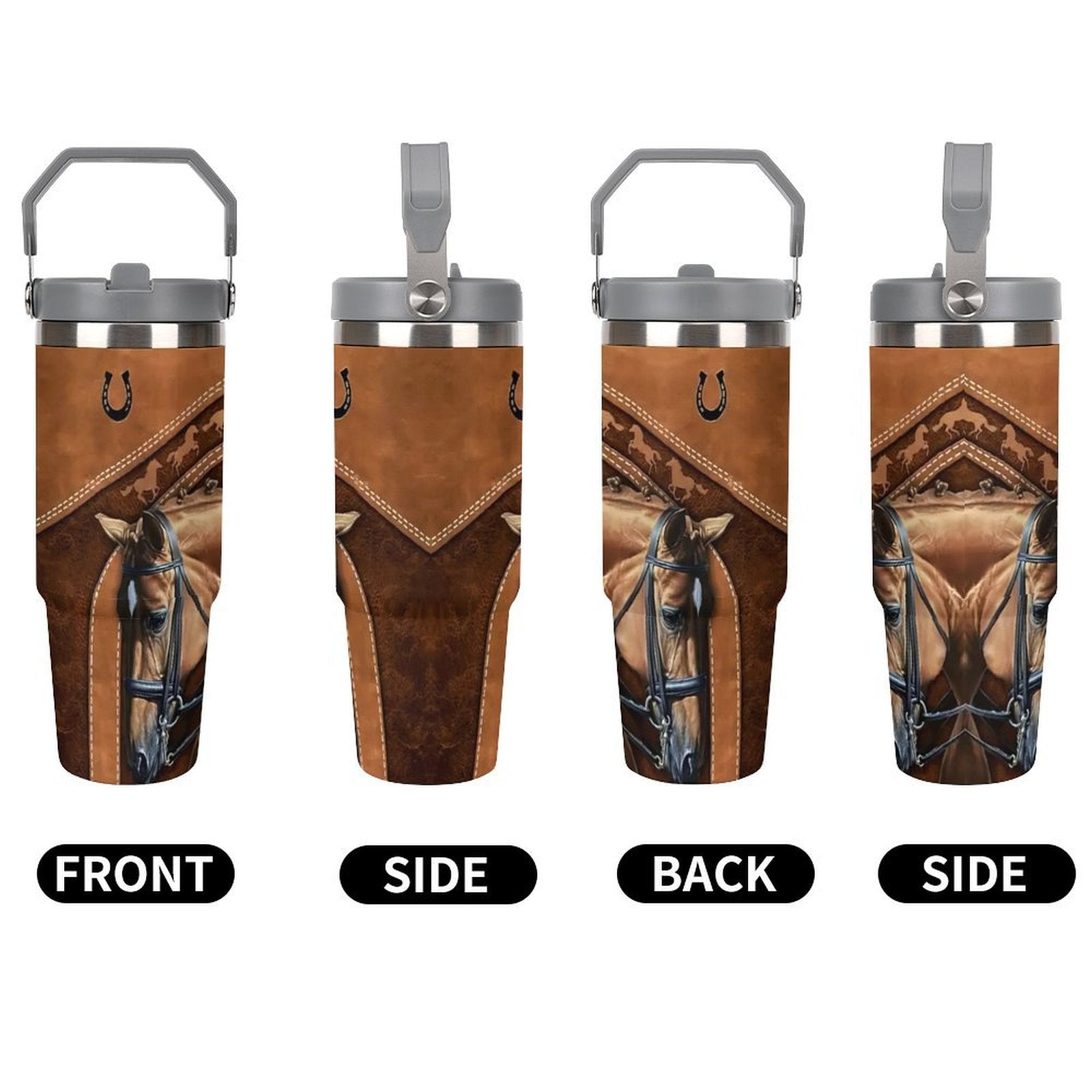 1pc Western Horse Design 30oz Insulated Stainless Steel Tumbler with Lid - Double Wall Travel Coffee Mug, Ideal for Christmas & Holidays, Reusable, Hand Wash Only