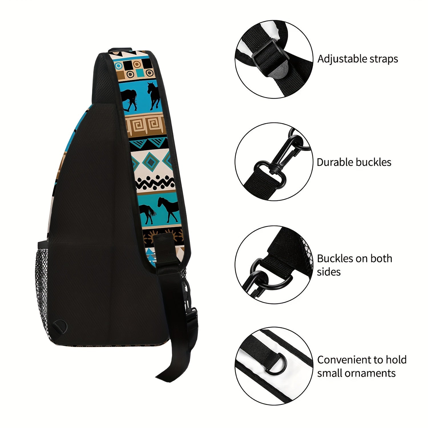 Totem Style Horse Pattern Print Casual Sling Bag, Men's And Women's Crossbody Bag For Travel & Daily Commute