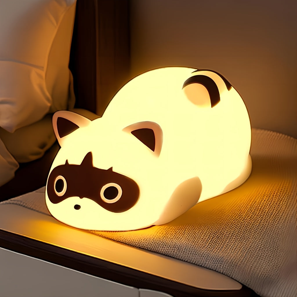 [Cute Raccoon Night Light] Cute Raccoon Night Light For Kids | Dimmable Rechargable Led Lamp Baby Nursery Bedroom Table Desk Lamp | Cool Stuff Fun Kawaii Room Decor Aesthetic Novelty Accessories, Gift For Women Home Decor Eas