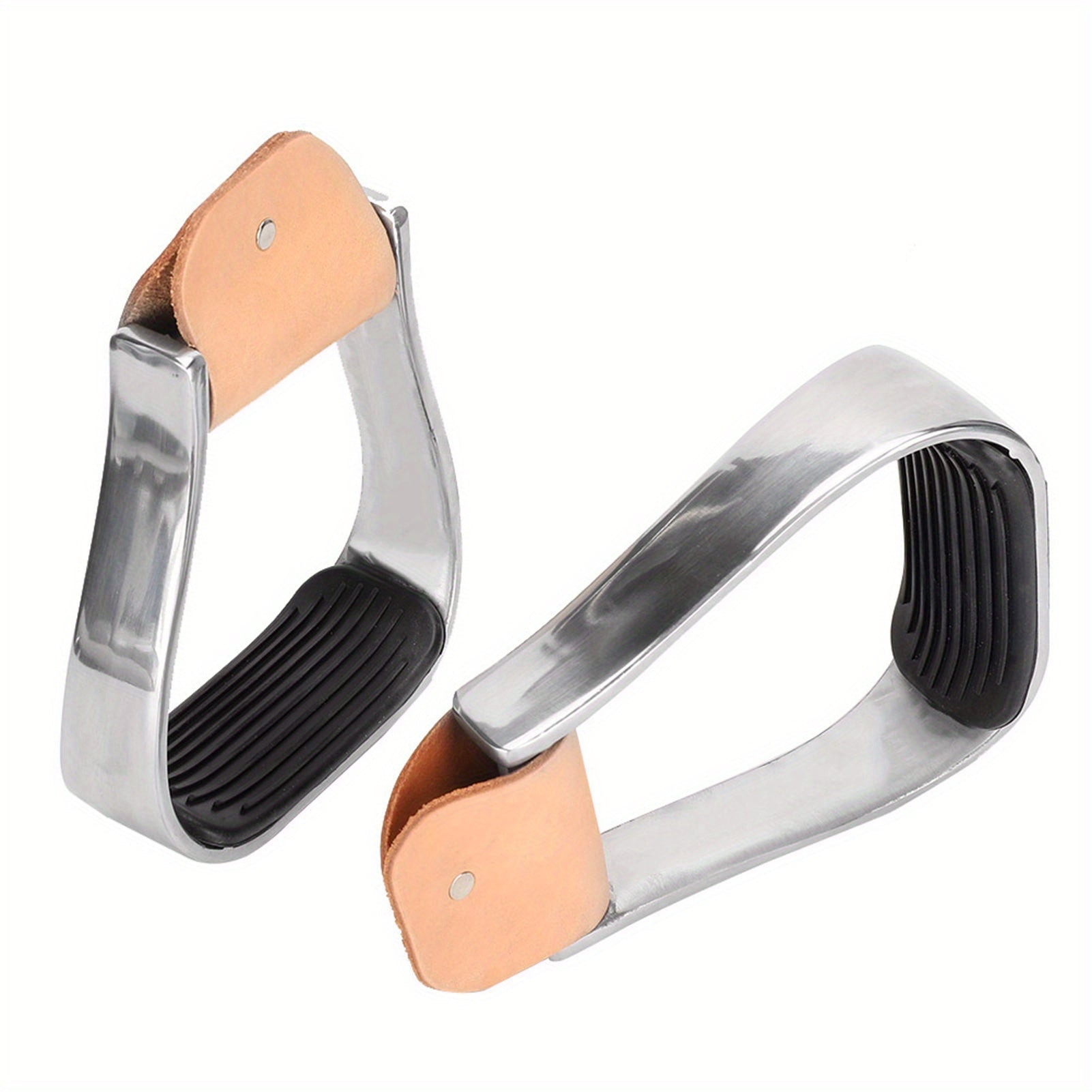 1 Pair Equestrian Aluminum Alloy Stirrups with Cushioned Leather Pads - Durable Horse Riding Saddle Tack Overshoes, Black
