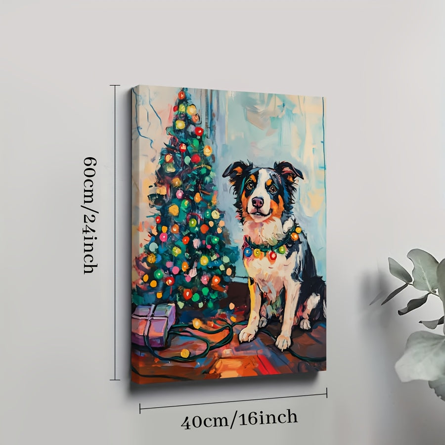 Australian Shepherd Christmas Dog Wall Art Canvas