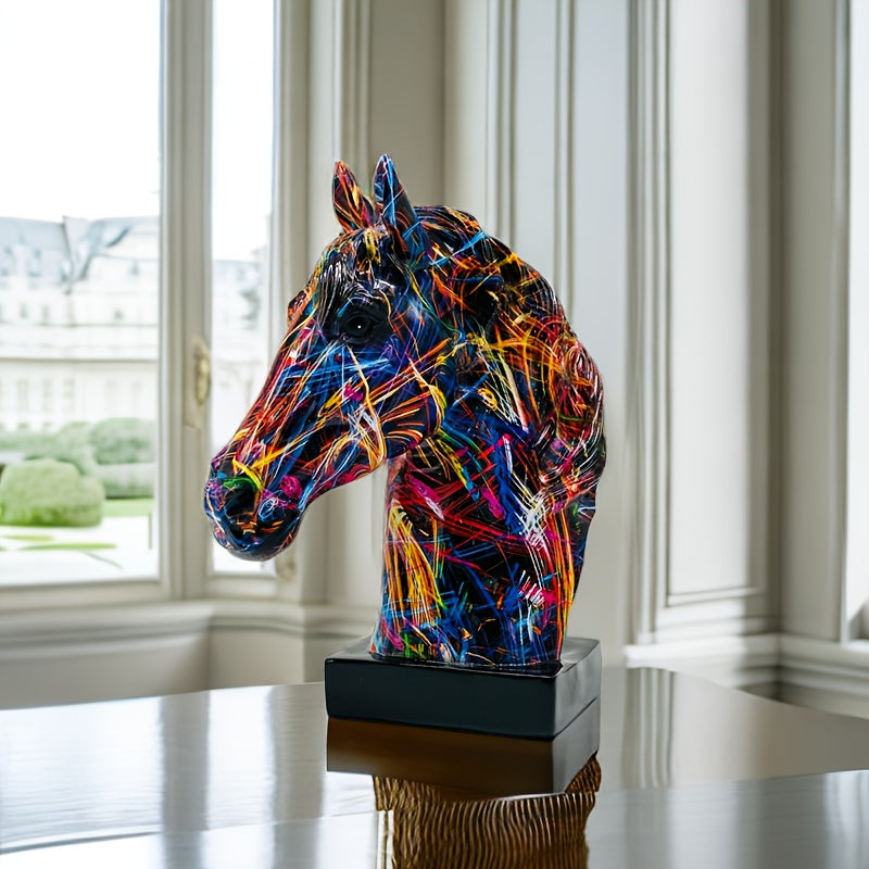Colorful Resin Horse Head Sculpture, Alphabet Animal Theme, Indoor Decorative Art Figurine for Home, Office, Bookshelf, Desk, Living Room - Easter Holiday Decor, No Electricity Needed