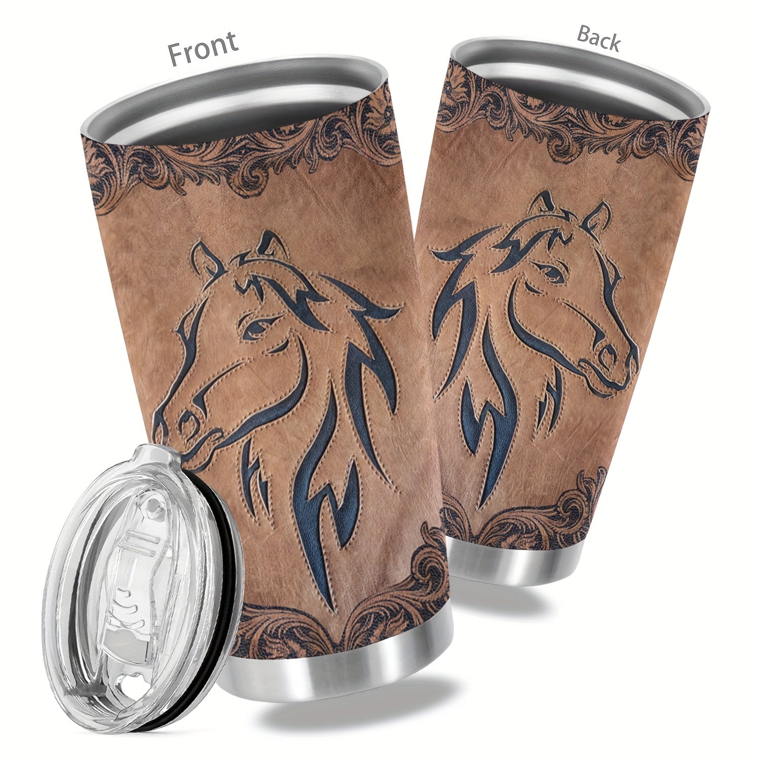 1pc, 20oz Cup Stainless Steel Tumbler, Horse Print Double Wall Vacuum Insulated Travel Mug, Halloween Gifts, Gifts For Parents, Relatives And Friends