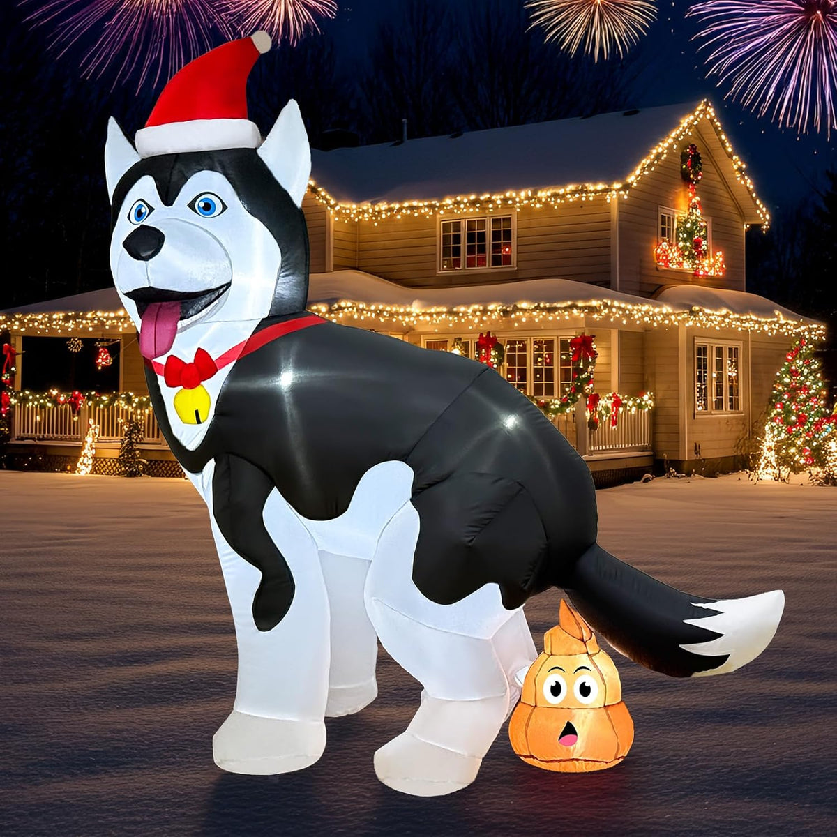 5FT Inflatable Husky Christmas Decoration for Outdoor Use
