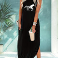 Horse Print Tank Dress, Casual Crew Neck Sleeveless Dress For Summer, Women's Clothing
