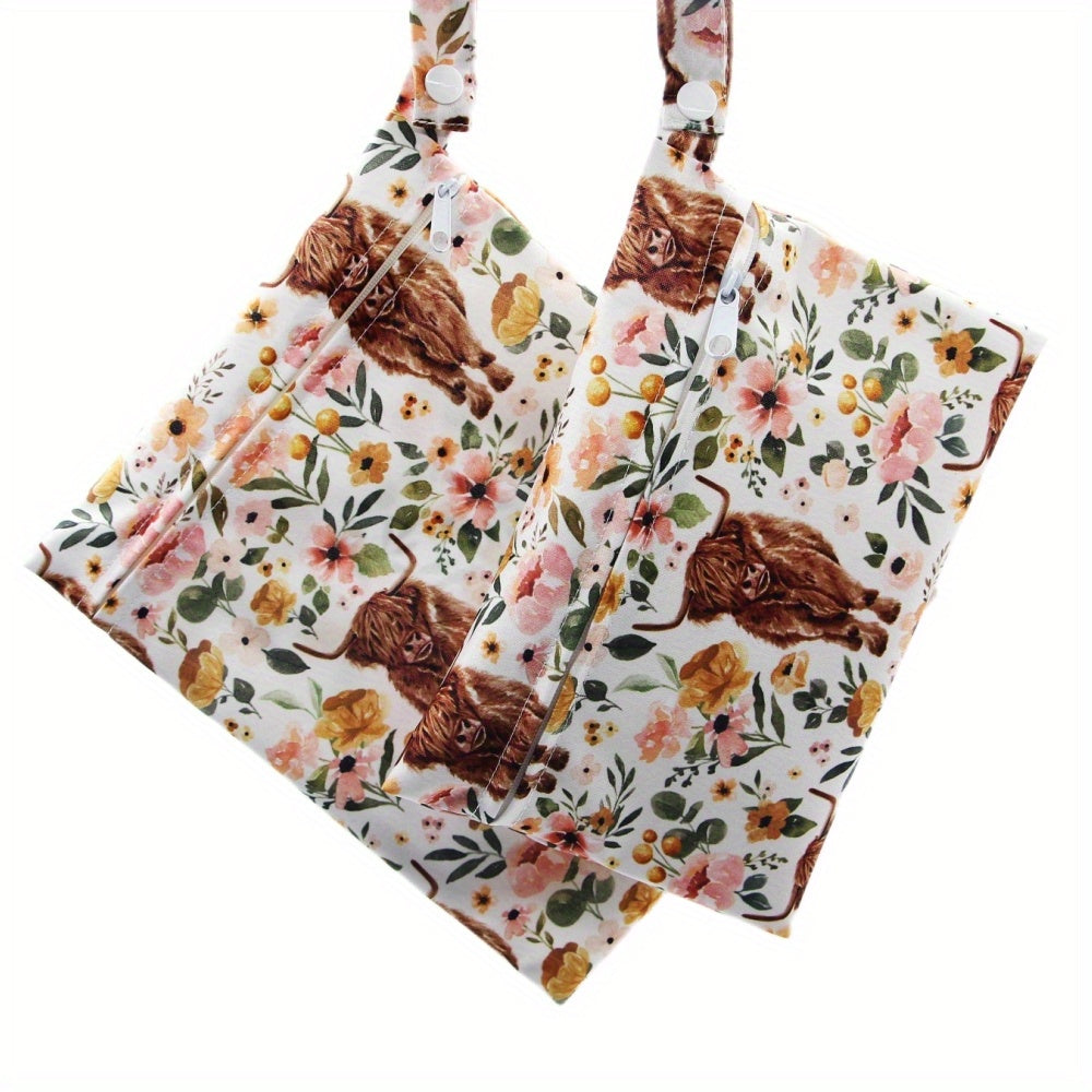 2pcs Soft Cute Cow Prints Wet Bags, Diaper Bags Christmas, Halloween, Thanksgiving Gift