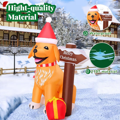 5 FT Inflatable Golden Retriever Christmas Decoration with LED Street Sign for Outdoor and Indoor Holiday Decor