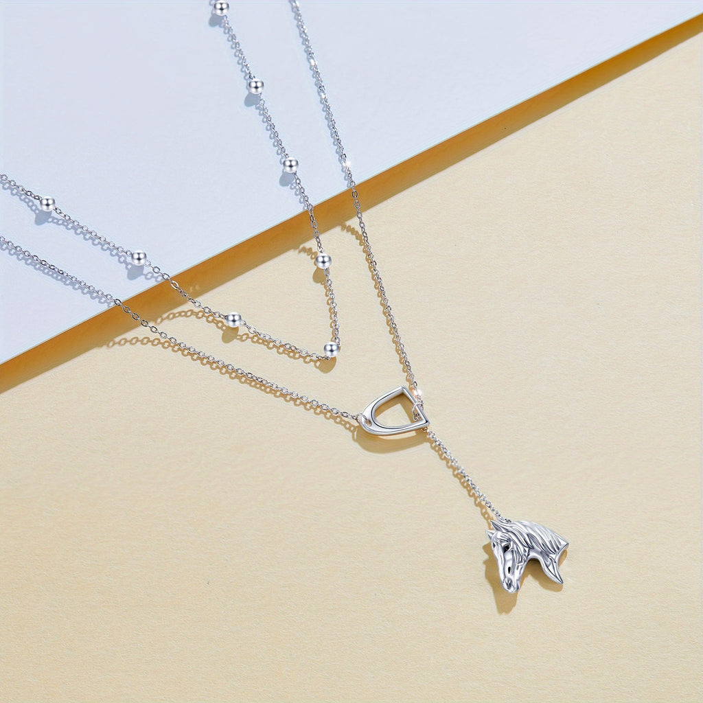 Women's Horse Lasso Layered Necklace 925 Sterling Silvery Horseshoe Y Necklace Women's Jewelry Gift