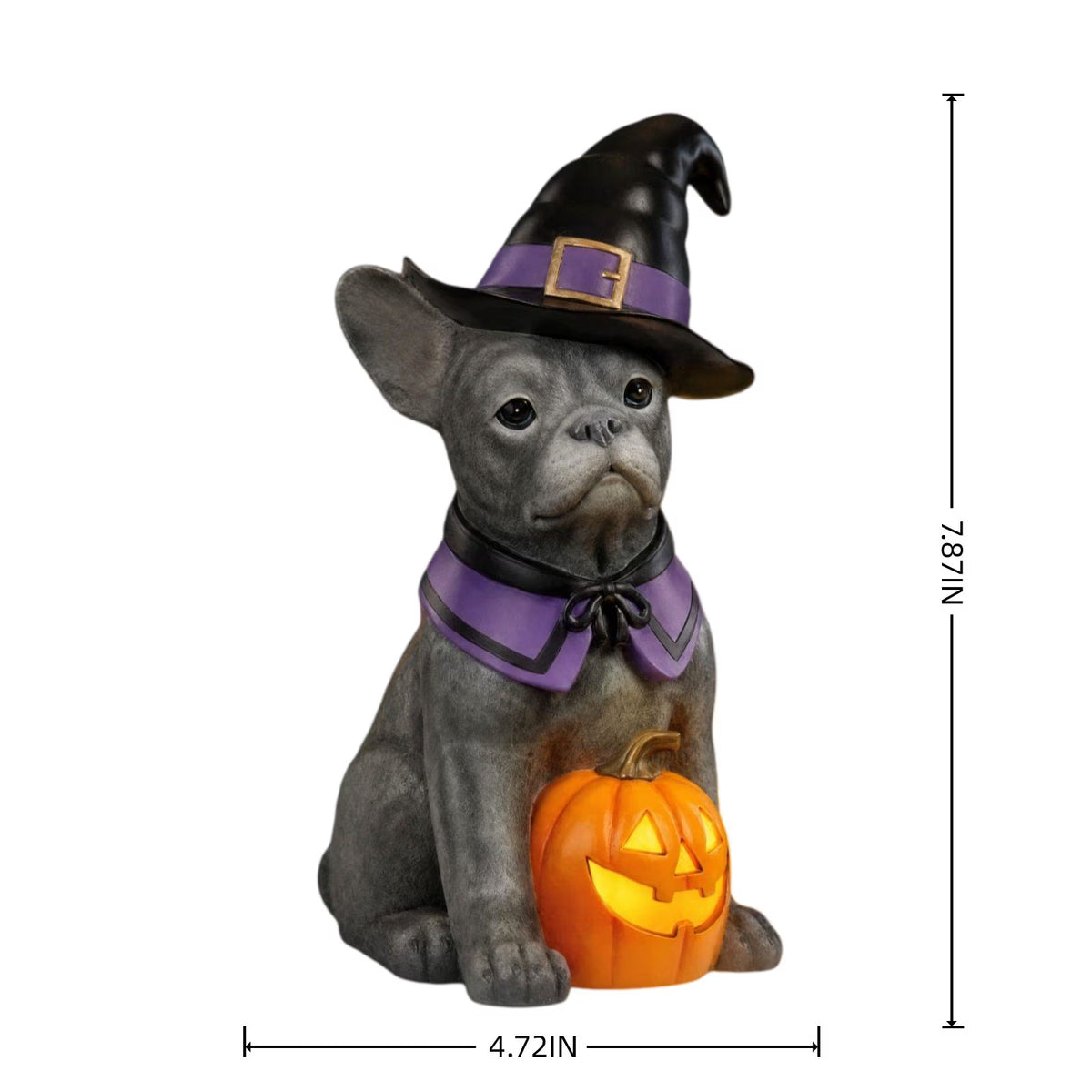 Witch Dog Halloween Decoration: Illuminated French Bulldog Pumpkin Statue for Outdoor and Garden Use, Ideal Halloween Gift