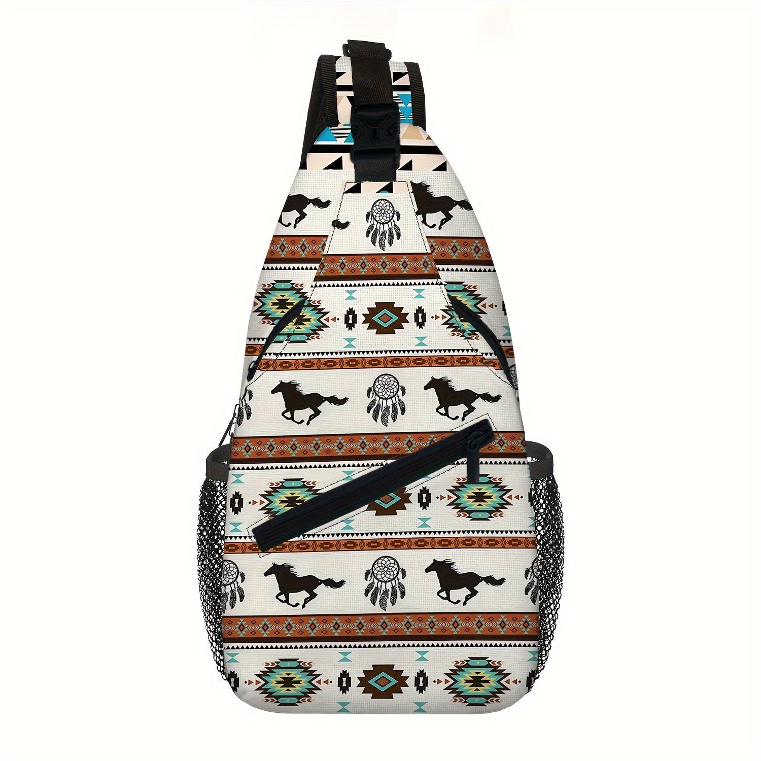 Totem Style Horse Pattern Print Casual Sling Bag, Men's And Women's Crossbody Bag For Travel & Daily Commute