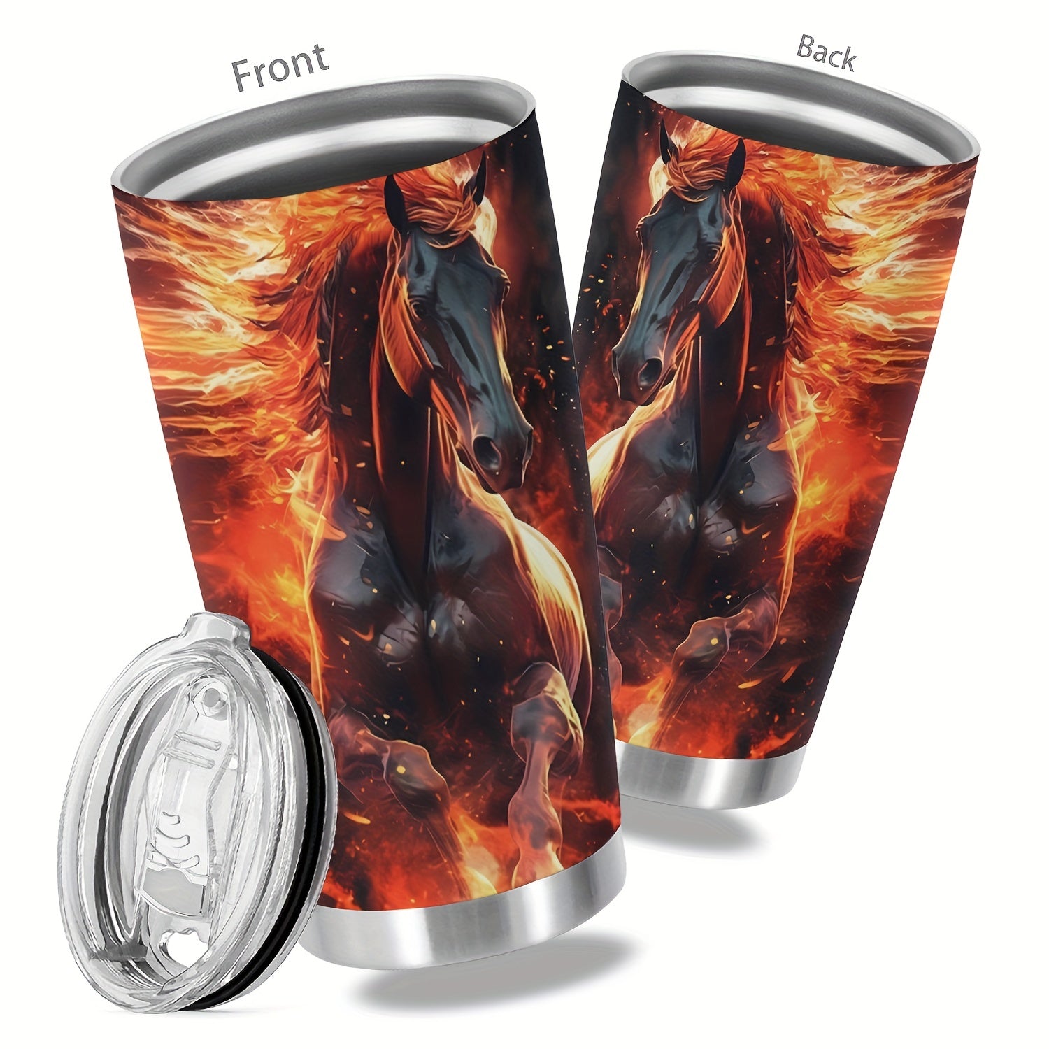 1pc, 20oz Cup Stainless Steel Tumbler, Horse Print Double Wall Vacuum Insulated Travel Mug, Halloween Gifts, Gifts For Parents, Relatives And Friends
