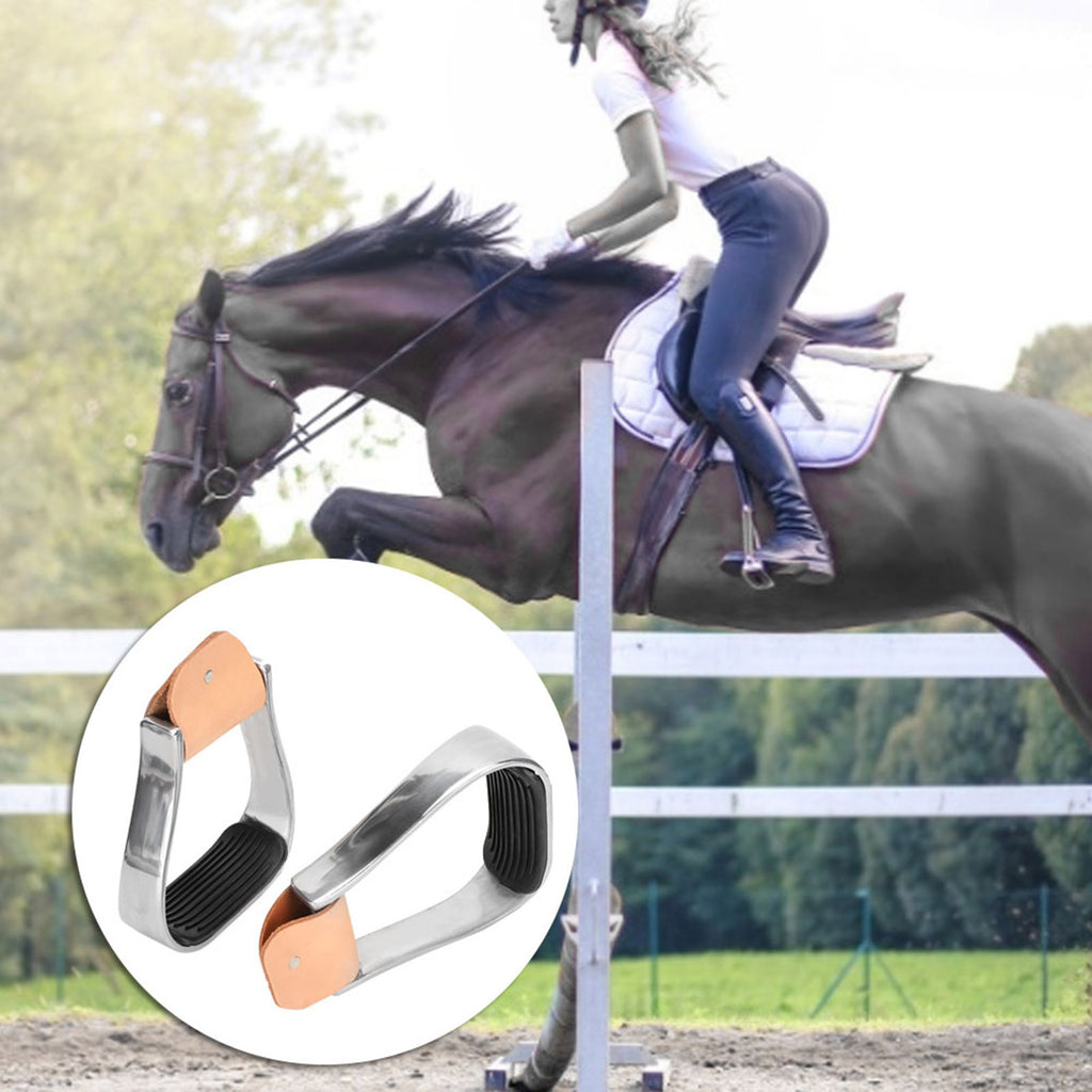 1 Pair Equestrian Aluminum Alloy Stirrups with Cushioned Leather Pads - Durable Horse Riding Saddle Tack Overshoes, Black