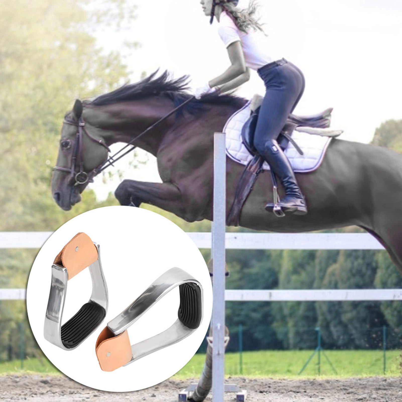1 Pair Equestrian Aluminum Alloy Stirrups with Cushioned Leather Pads - Durable Horse Riding Saddle Tack Overshoes, Black