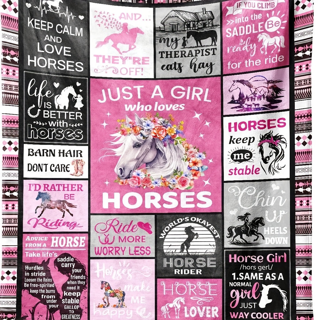 1pc Horse Blanket, Decorative Soft Flannel Blanket For Women, Horse Lover Birthday