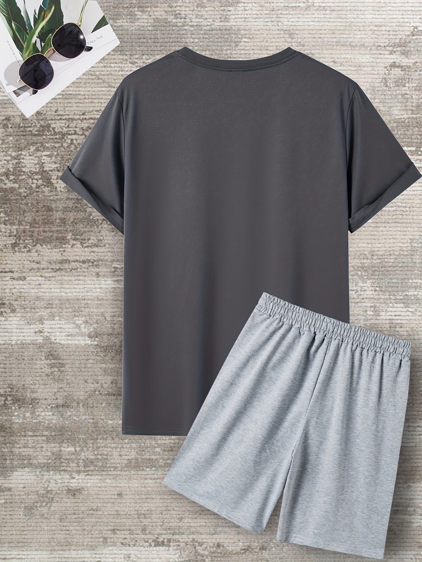 Mens Stylish Goat Print 2pcs Set - Casual Sportswear Outfit with Drawstring Shorts & Short Sleeve Top - Perfect for Spring Summer, Holidays, Leisure, Vacation, and Outdoor Fitness