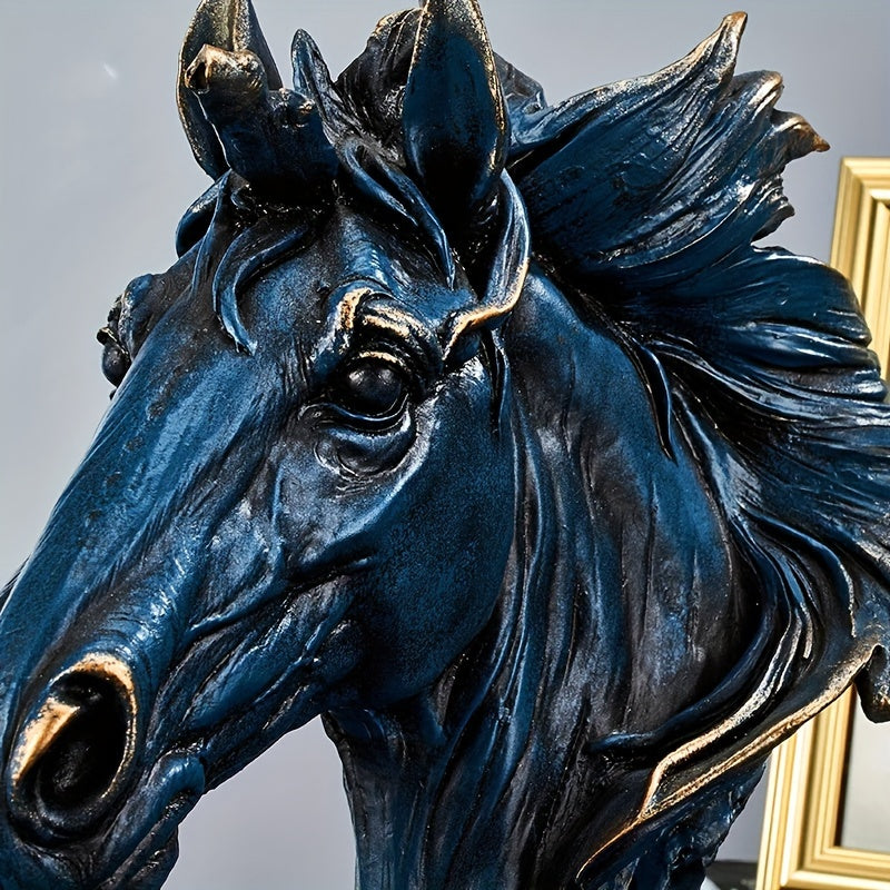 1pc Resin Horse Head Sculpture Decor, Elegant Blue Equestrian Statue, For Bookshelf Home Living Room Office Cabinet Tabletop Entryway Decor, Room Decor, Home Decor, Gifts