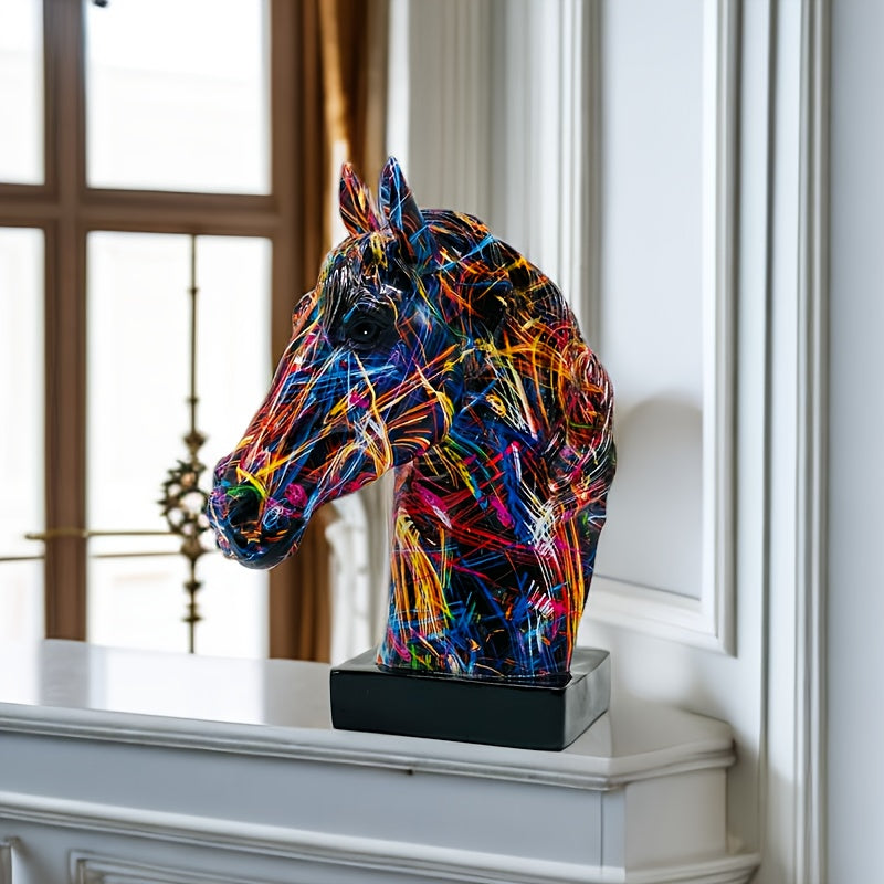 Colorful Resin Horse Head Sculpture, Alphabet Animal Theme, Indoor Decorative Art Figurine for Home, Office, Bookshelf, Desk, Living Room - Easter Holiday Decor, No Electricity Needed
