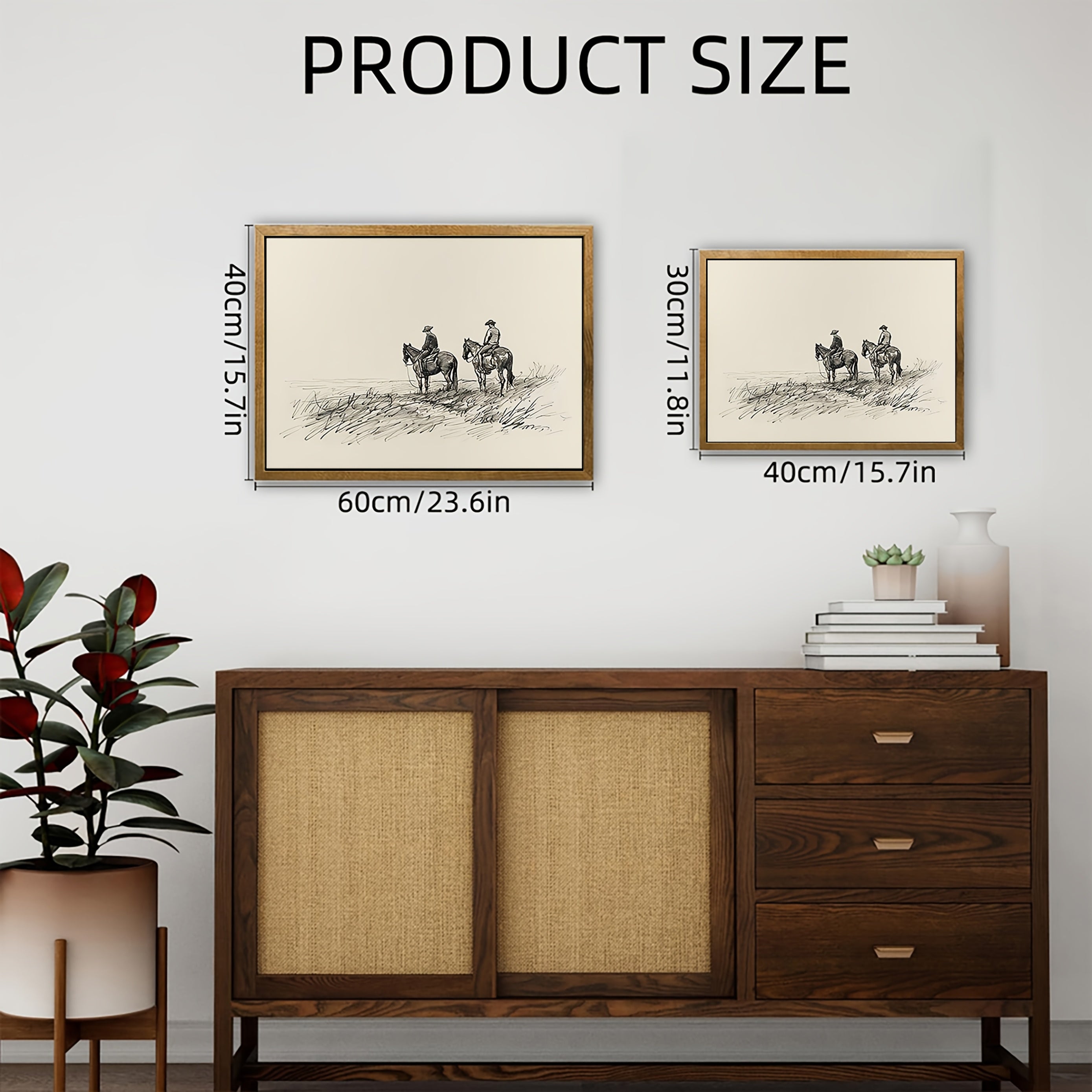 1pc, framed, vintage art, western cowboy horse sketch art mural, retro farmhouse wall decoration painting, home decor, wall decoration, autumn decoration, suitable for dorm, apartment, bedroom, living room, home office decora