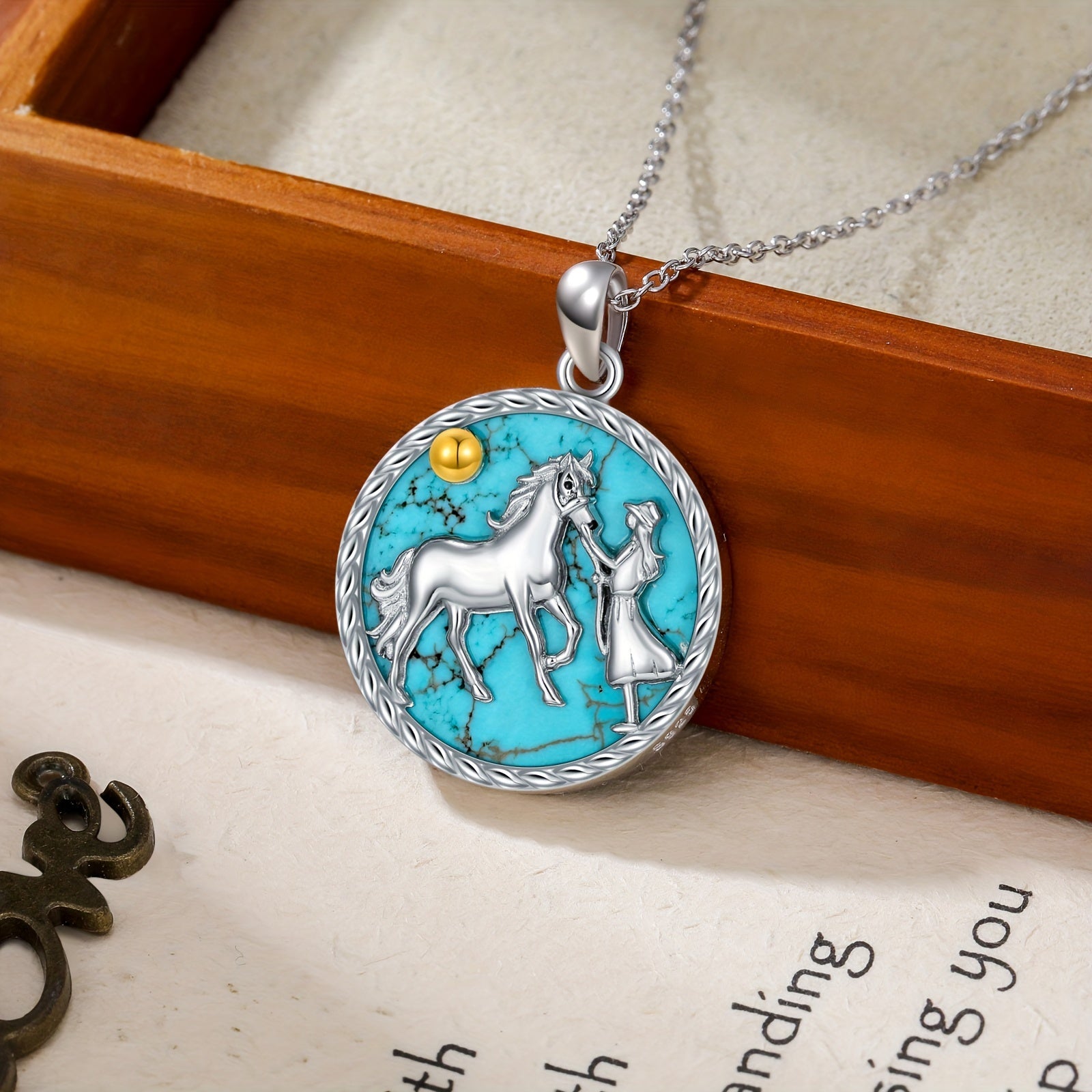 Natural Turquoise Horse Necklace For Women 925 Sterling Silver Western Turquoise Horse And Women Pendant Necklaces Horse Charm Lucky Horse Jewelry Genuine Turquoise Jewelry Gifts For Mom Wife