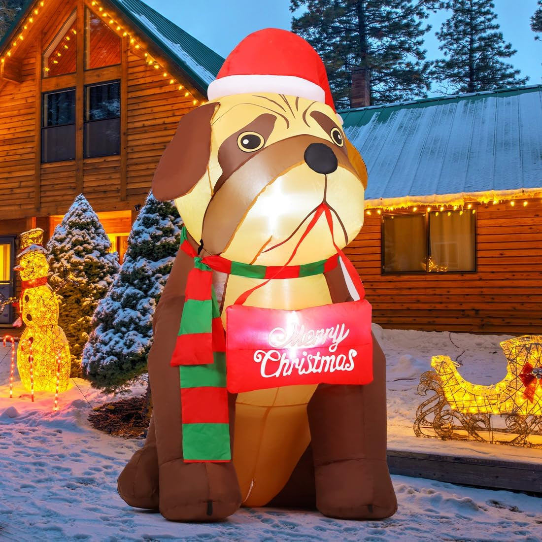 5 FT Christmas Inflatable Outdoor Decoration - Adorable Dog Design with Built-in LEDs for Indoor and Outdoor Holiday Display in Yard, Lawn, and Garden