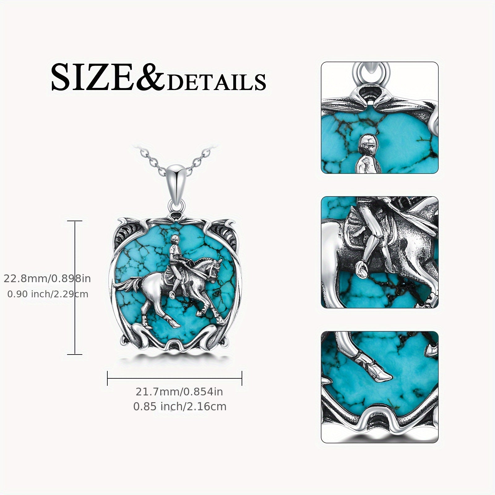Turquois Horse Necklace For Women 925 Sterling Silver Genuine Turquoise Gemstone Horse And Women Pendant Horse Jewelry Gift Birthday Mother's Day