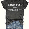 Vibrant Horse Girl Letter Print T-Shirt - Soft Short Sleeve Crew Neck Casual Top for Summer - Comfortable Women's Clothing for Horse Lovers