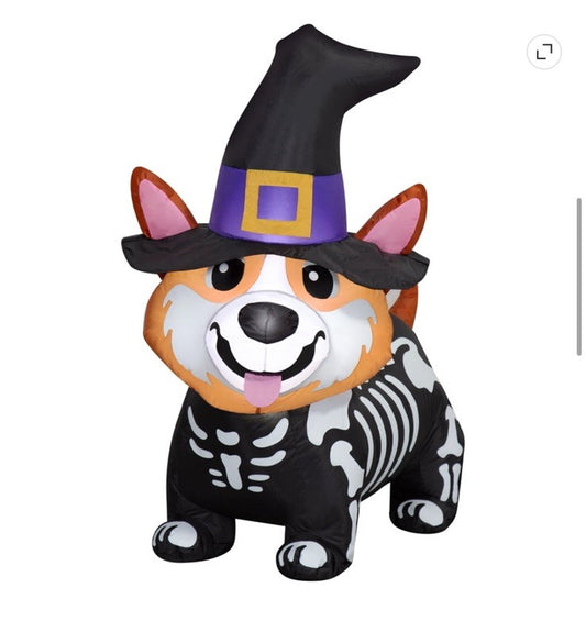 3.5 FT Inflatable Skeleton Corgi Dog Halloween Yard Decoration - Limited Availability