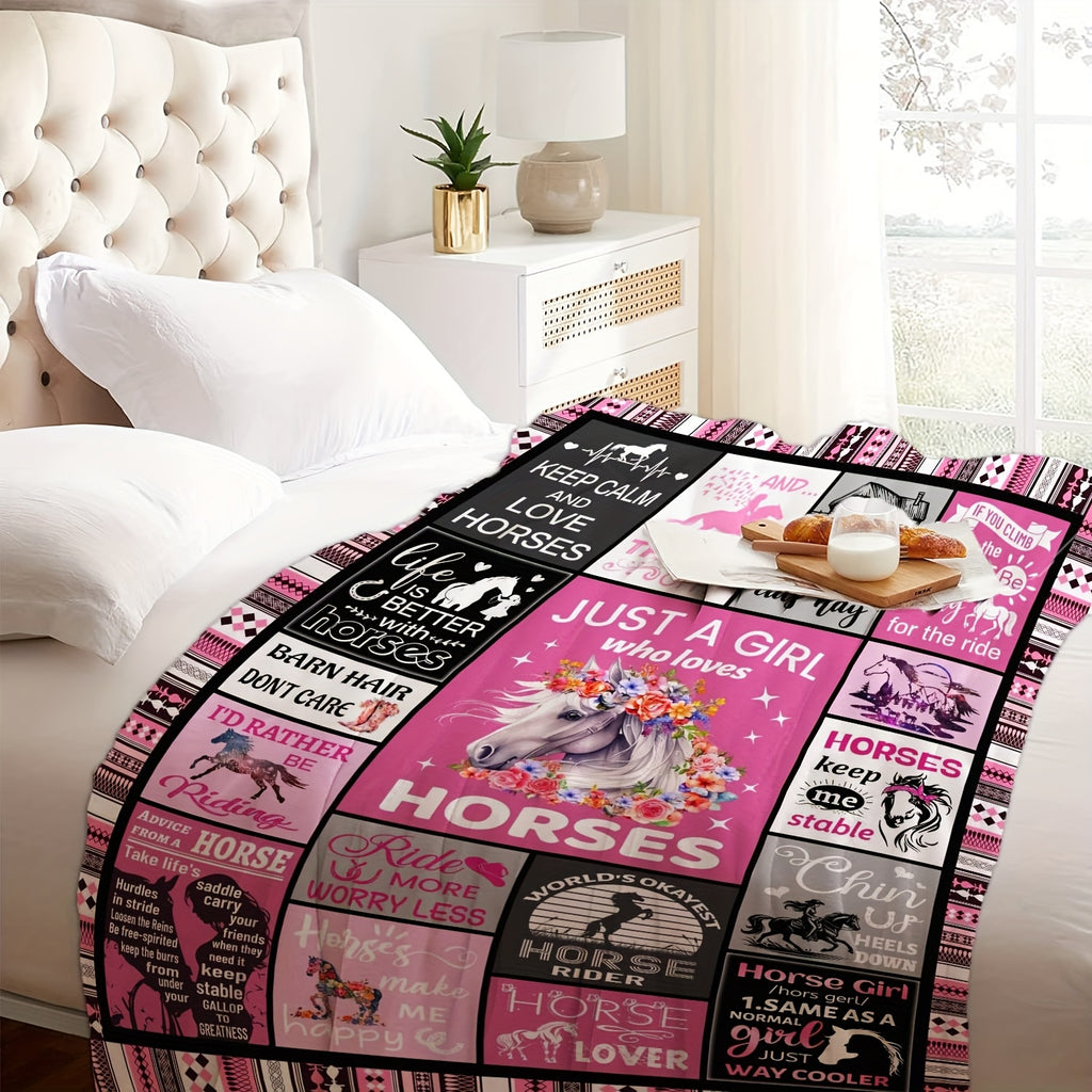 1pc Horse Blanket, Decorative Soft Flannel Blanket For Women, Horse Lover Birthday