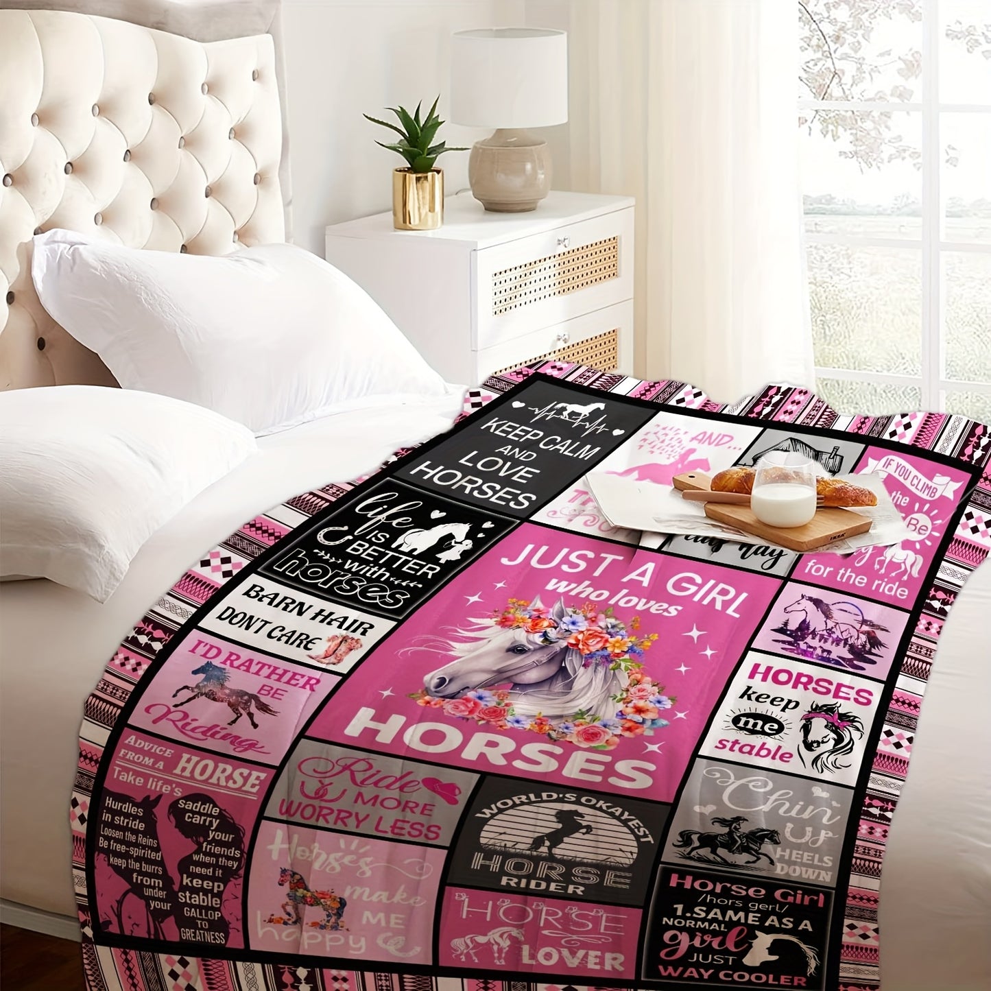 1pc Horse Blanket, Decorative Soft Flannel Blanket For Women, Horse Lover Birthday