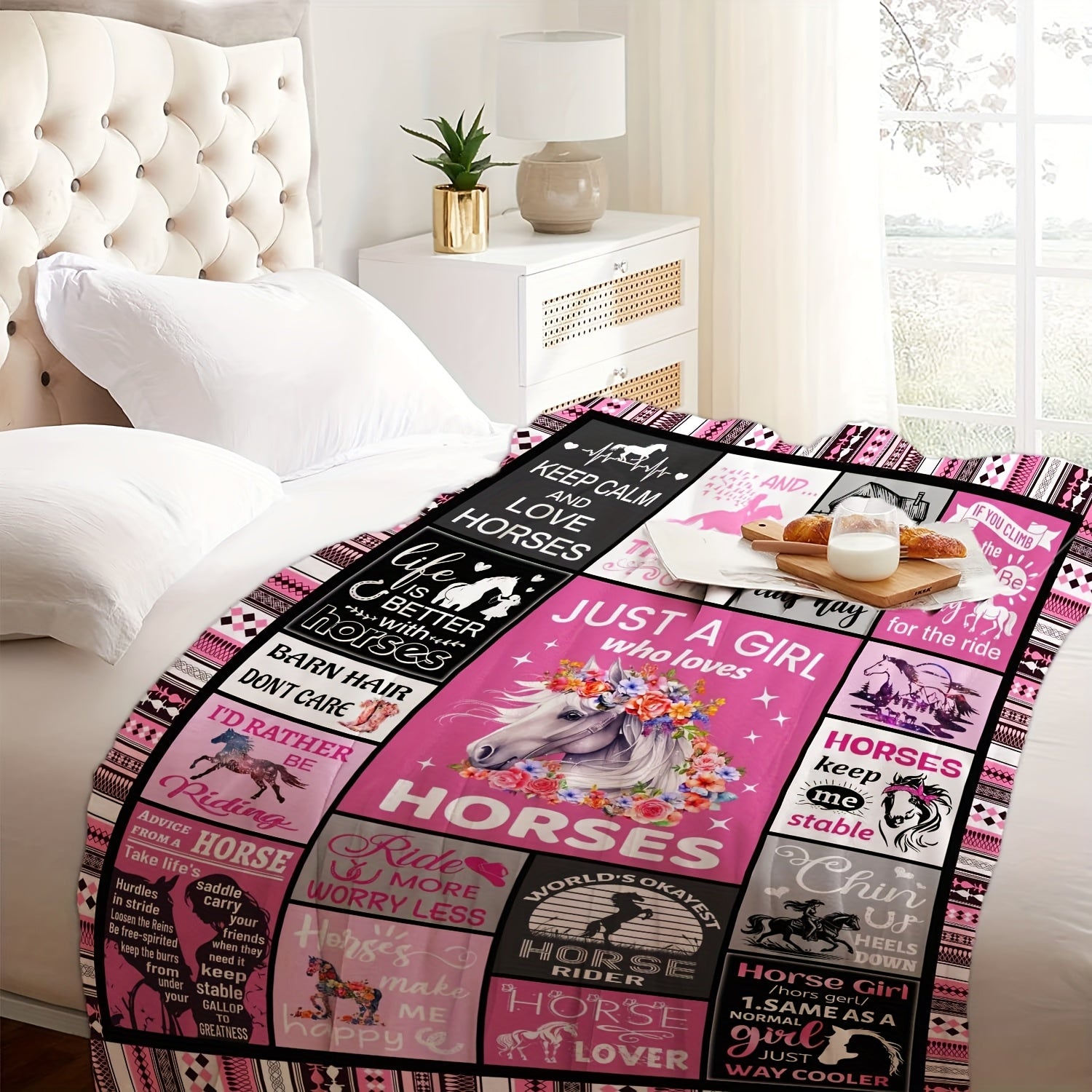 1pc Horse Blanket, Decorative Soft Flannel Blanket For Women, Horse Lover Birthday