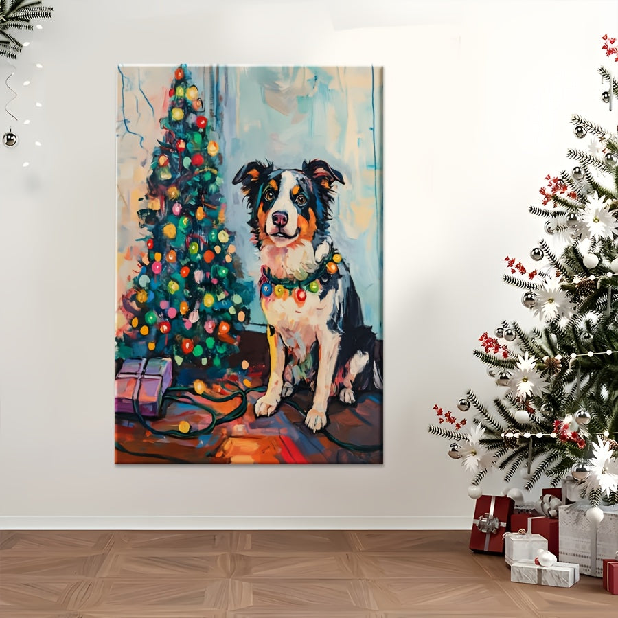 Australian Shepherd Christmas Dog Wall Art Canvas