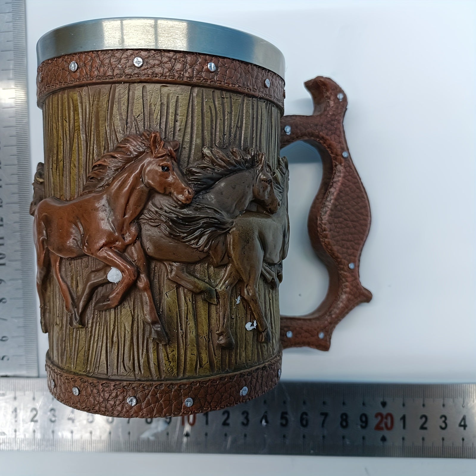 Viking Style Stainless Steel Mug with Horse Relief Design - Perfect for Christmas, Halloween, and Easter Celebrations