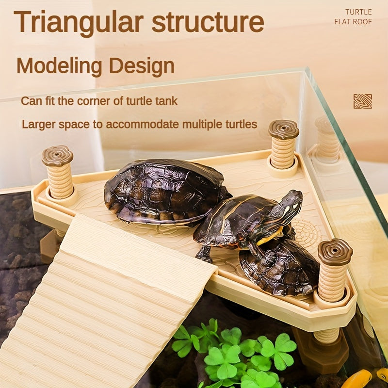 Wood Grain Basking Platform for Turtles, Plastic Climbing Rest, Deep Water Floating Habitat, High Water Level Ecological Ladder, Large Turtle Tank Accessory
